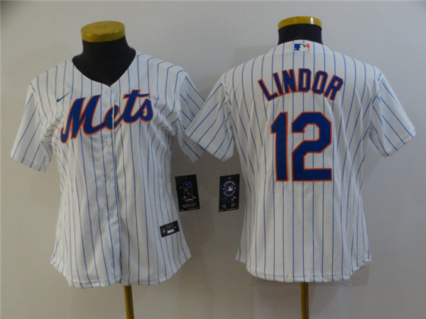 Women's New York Mets #12 Francisco Lindor Nike White Pinstripe Jersey