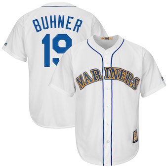 Men's Seattle Mariners #19 Jay Buhner Majestic White Cooperstown Collection Cool Base Player Jersey