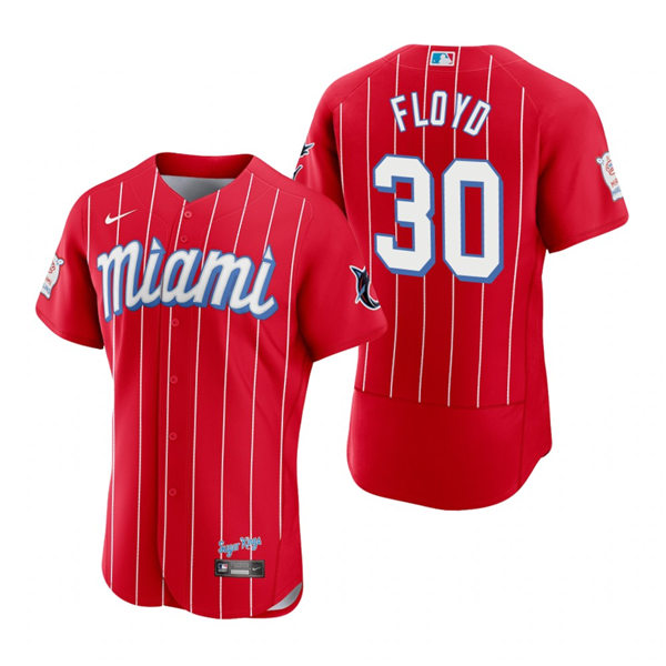 Men's Miami Marlins Retired Player #30 Cliff Floyd  Nike Red 2021 MLB City Connect Jersey