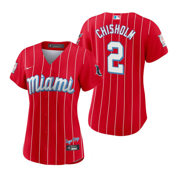 Women's Miami Marlins #2 Jazz Chisholm Nike Red 2021 MLB City Connect Jersey