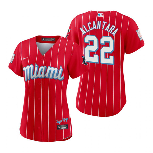 Women's Miami Marlins #22 Sandy Alcantara Nike Red 2021 MLB City Connect Jersey