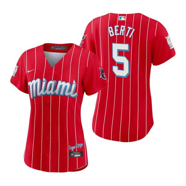 Women's Miami Marlins #5 Jon Berti Nike Red 2021 MLB City Connect Jersey