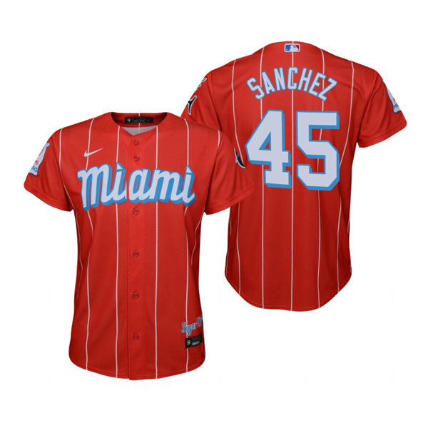 Youth Miami Marlins #45 Sixto Sanchez Nike Red 2021 City Connect Replica Jersey