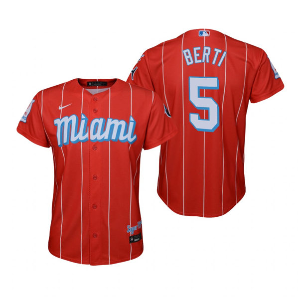 Youth Miami Marlins #5 Jon Berti Nike Red 2021 City Connect Replica Jersey