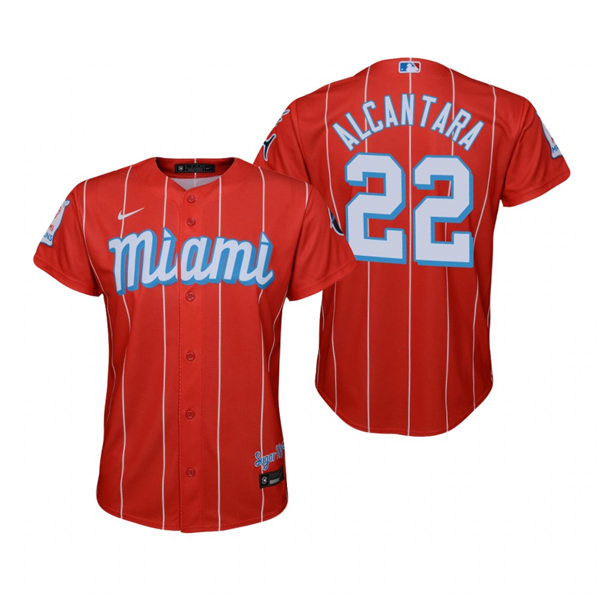 Youth Miami Marlins #22 Sandy Alcantara Nike Red 2021 City Connect Replica Jersey