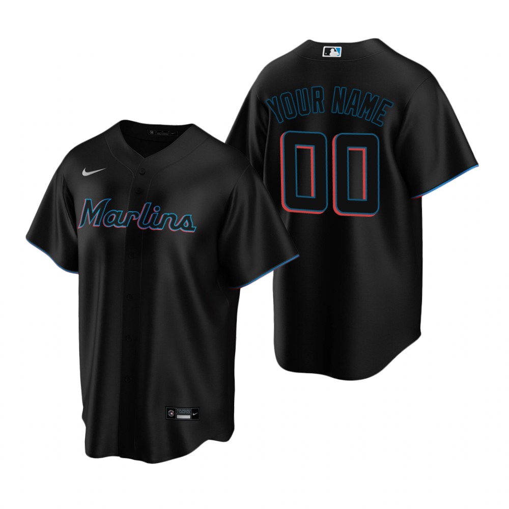 Men's Miami Marlins Custom Nike Black Alternate Cool Base Jersey