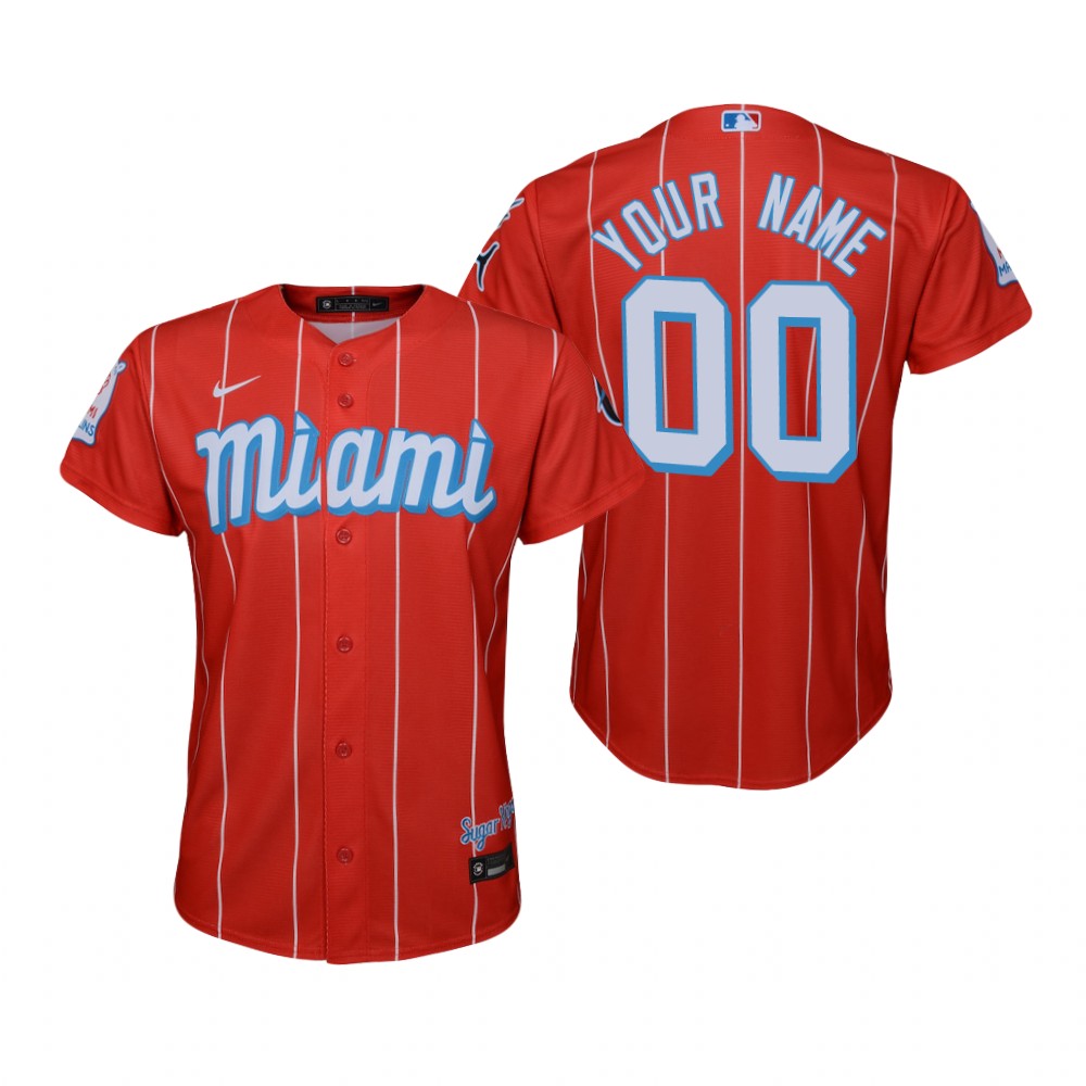 Youth Miami Marlins Custom Nike Red 2021 MLB City Connect Jersey