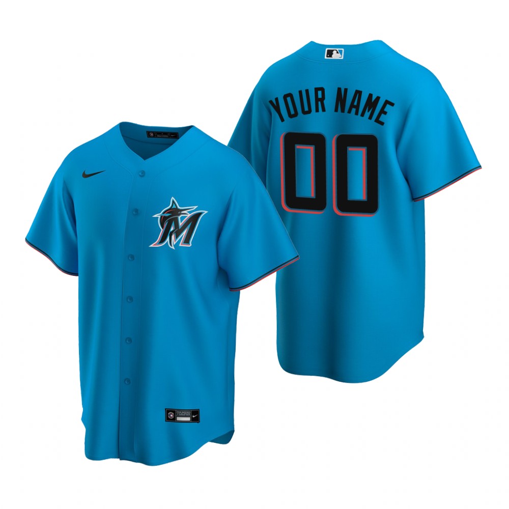 Youth Miami Marlins Custom Nike Blue Stitched MLB Cool Base Jersey