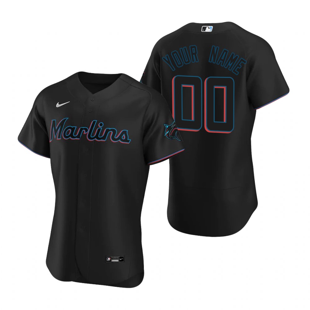 Men's Miami Marlins Custom Nike Black Alternate Flex Base Jersey