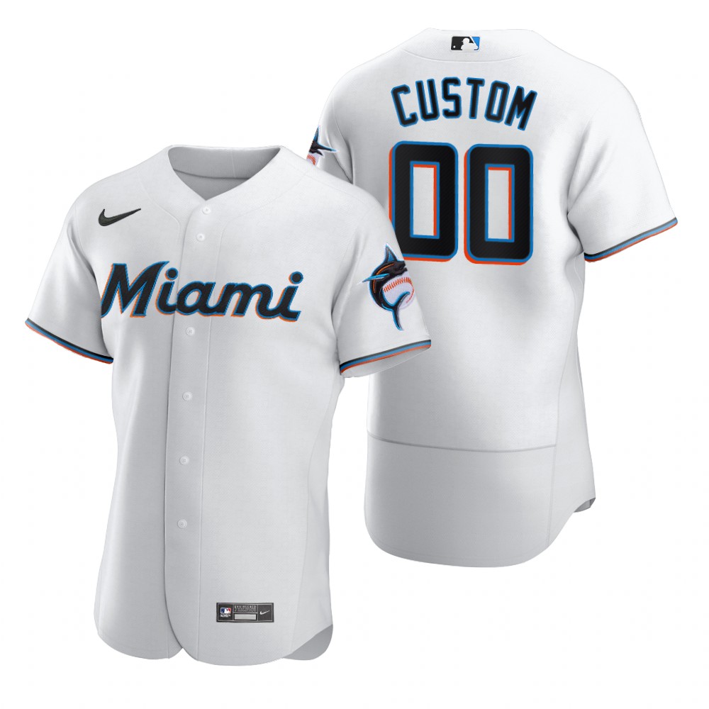 Men's Miami Marlins Custom Nike White Home Flex Base Jersey