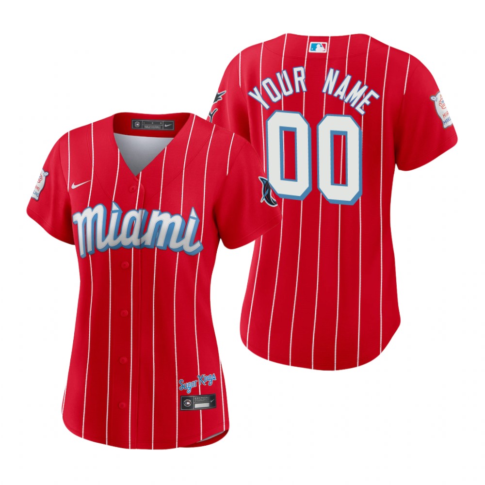 Women's Miami Marlins Custom Nike Red 2021 MLB City Connect Jersey