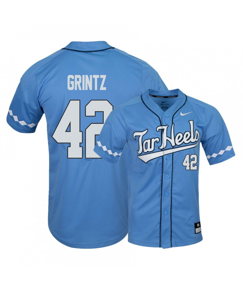 Men's North Carolina Tar Heels #42 Eric Grintz Nike Blue 2020 Tar Heels Baseball Jersey