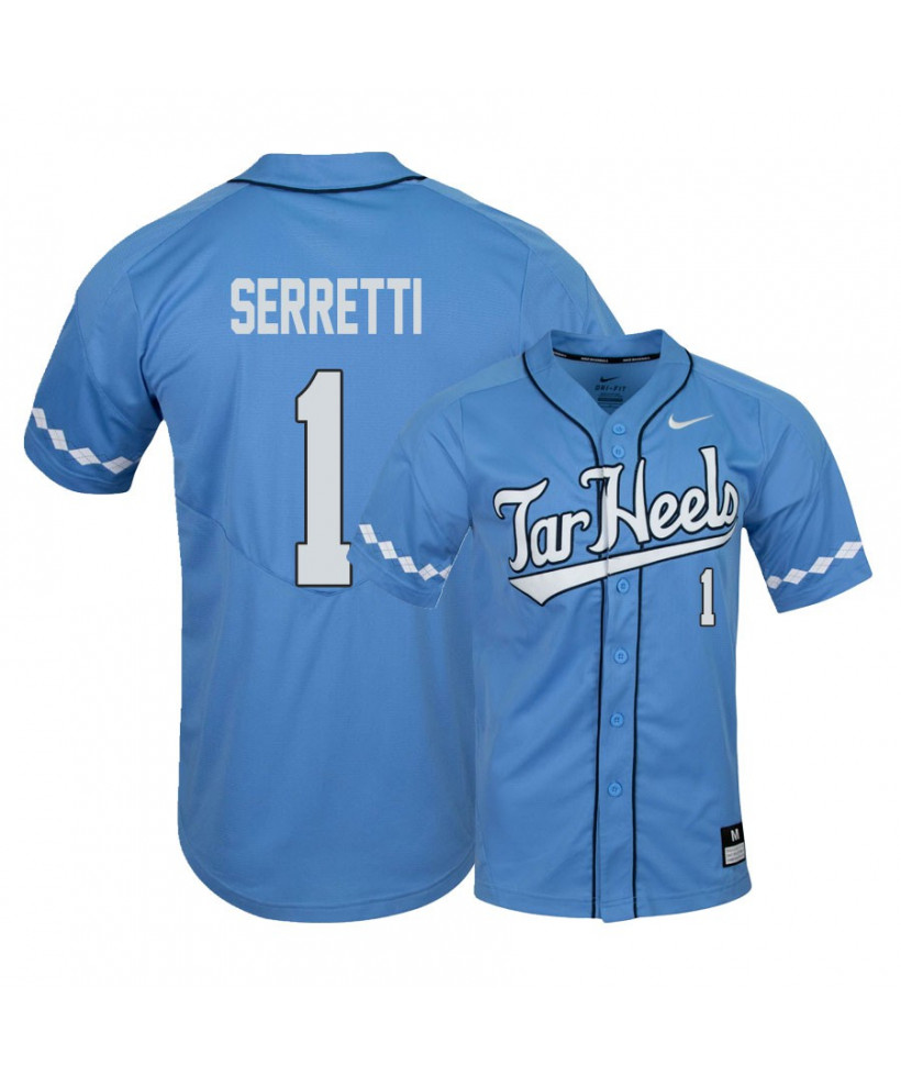 Men's North Carolina Tar Heels #1 Danny Serretti Nike Blue 2020 Tar Heels Baseball Jersey