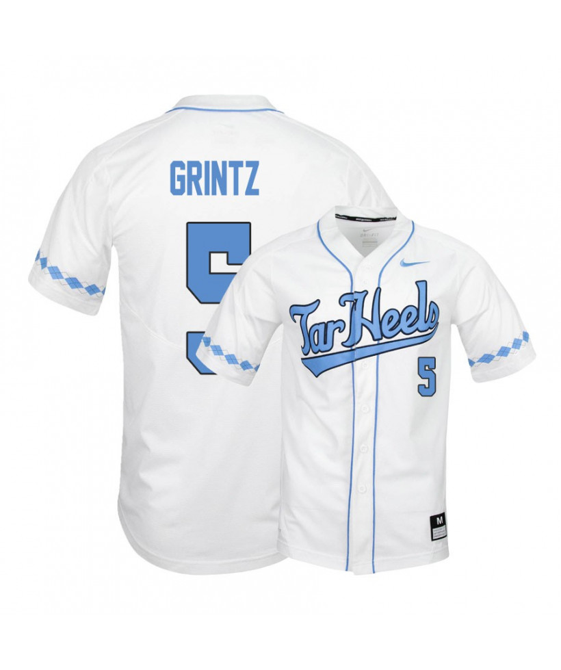 Men's North Carolina Tar Heels #5 Eric Grintz Nike White 2020 Tar Heels Baseball Jersey