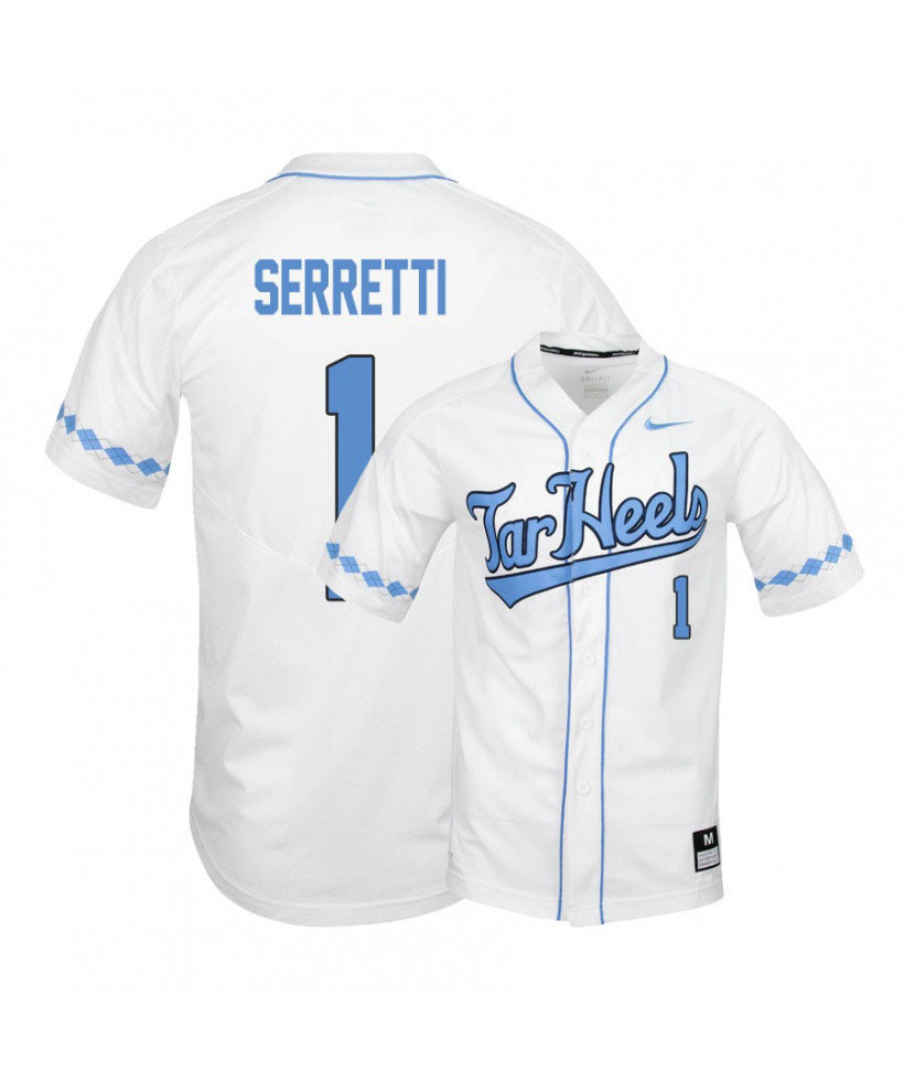 Men's North Carolina Tar Heels #1 Danny Serretti Nike White 2020 Tar Heels Baseball Jersey