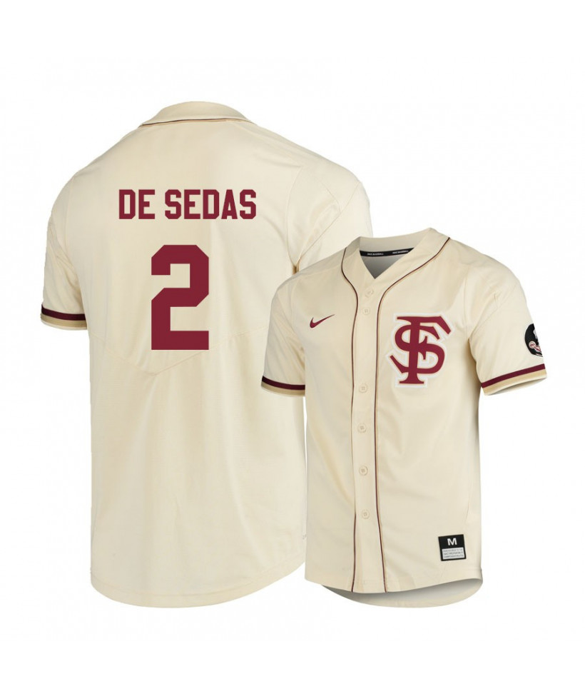Men's Florida State Seminoles #2 Nander De Sedas Nike Cream Fs Baseball Jersey