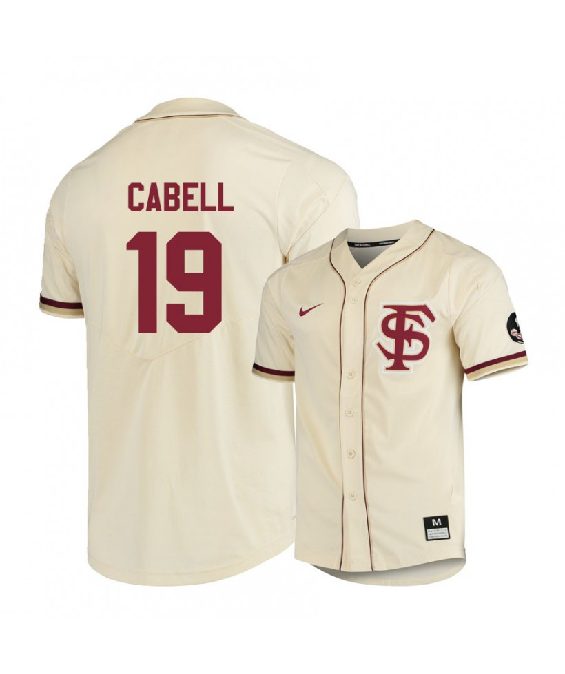 Men's Florida State Seminoles #19 Elijah Cabell Nike Cream Fs Baseball Jersey
