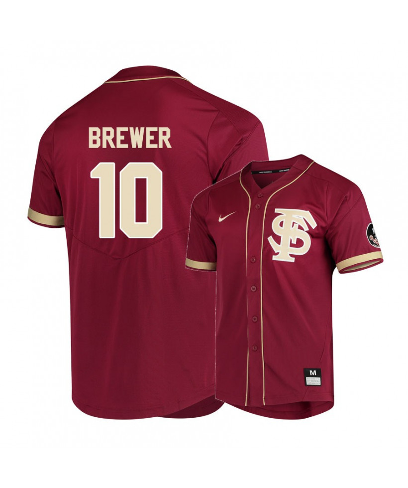 Men's Florida State Seminoles #10 Tyrell Brewer Nike Scarlet Fs Baseball Jersey