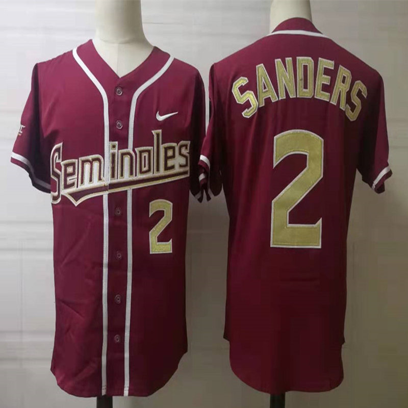 Men's Florida State Seminoles #2 Deion Sanders Nike Scarlet College Baseball Jersey