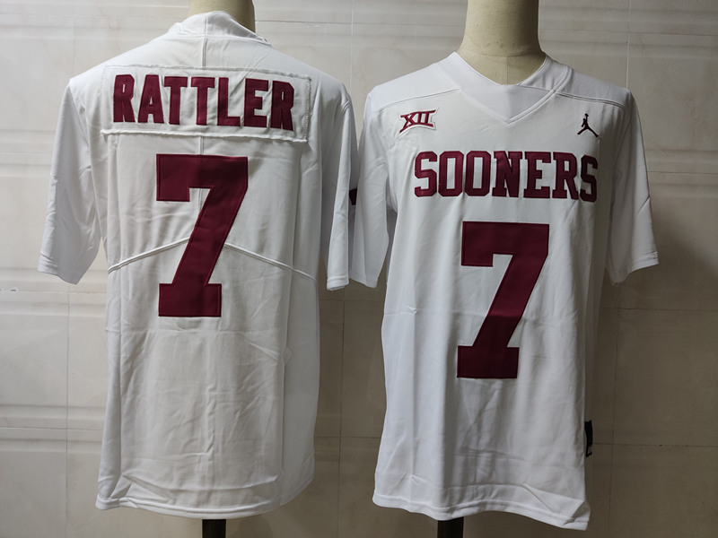 Men's Oklahoma Sooners #7 Spencer Rattler White Jordan College Game Football Jersey