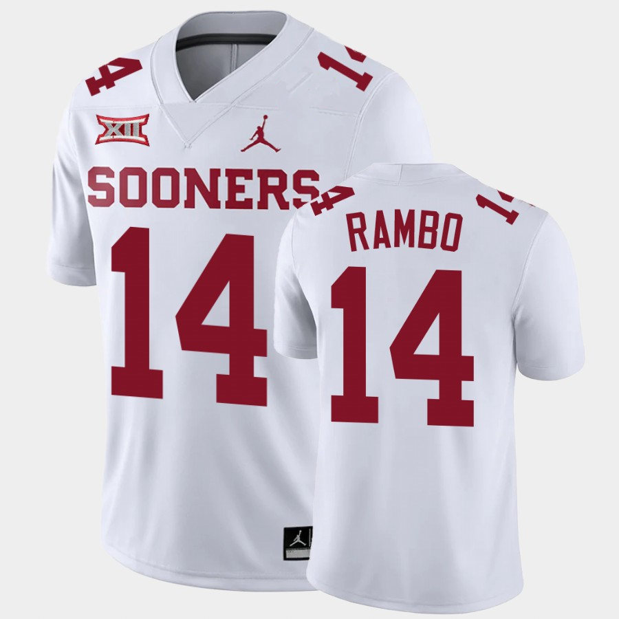 Men's Oklahoma Sooners #14 Charleston Rambo White Game Jordan College Football Jersey