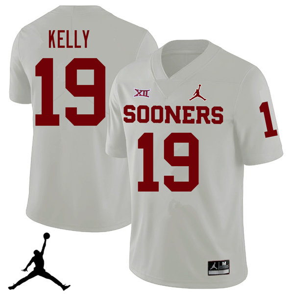 Men's Oklahoma Sooners #19 Caleb Kelly White Jordan College Game Football Jersey