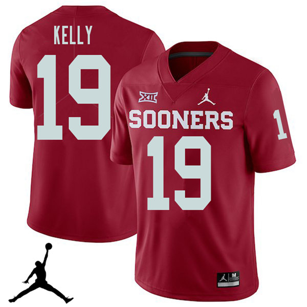 Men's Oklahoma Sooners #19 Caleb Kelly Crimson Jordan College Game Football Jersey