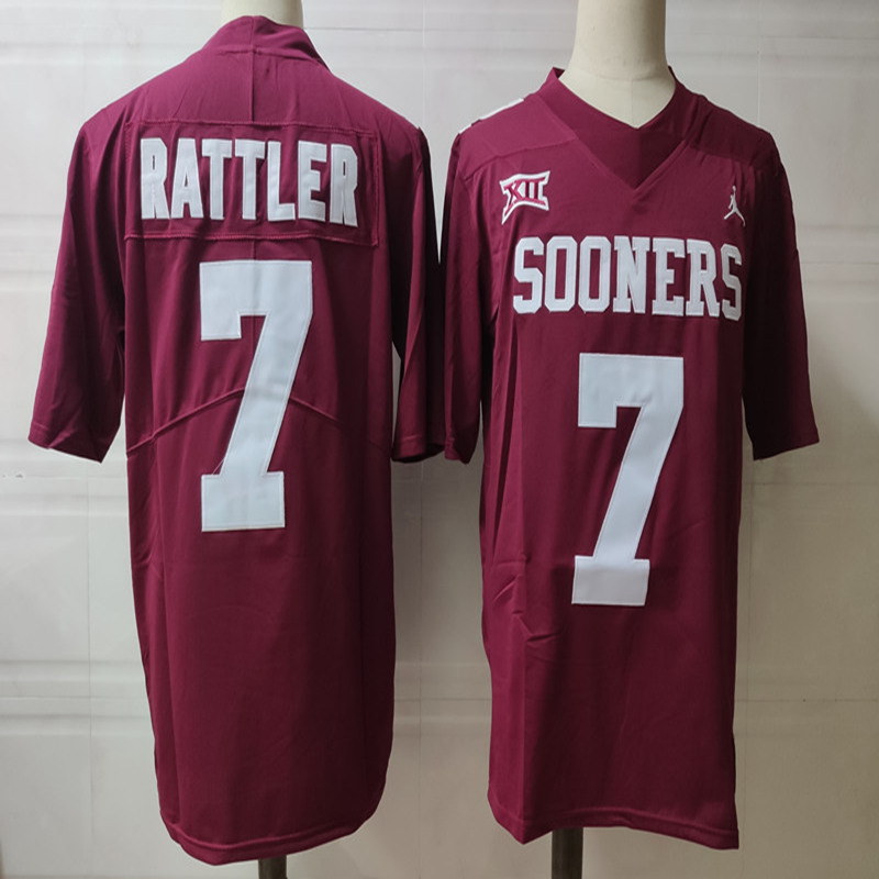 Men's Oklahoma Sooners #7 Spencer Rattler Crimson Jordan College Game Football Jersey