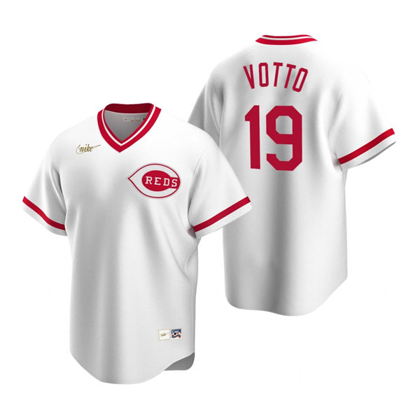 Men's Cincinnati Reds #19 Joey Votto Nike White Cooperstown Collection Jersey
