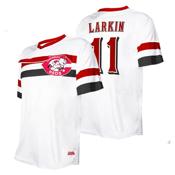 Men's Cincinnati Reds Retired Player #11 Barry Larkin  White Cooperstown Collection V-Neck Jersey