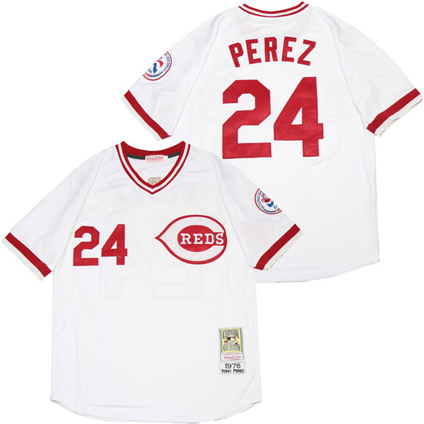 Men's Cincinnati Reds Retired Player #24 Tony Perez Mitchell & Ness White 1976 Throwback Jersey