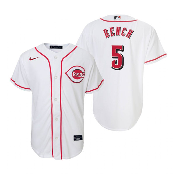 Youth Cincinnati Reds Retired Player #5 Johnny Bench Nike White Home Jersey