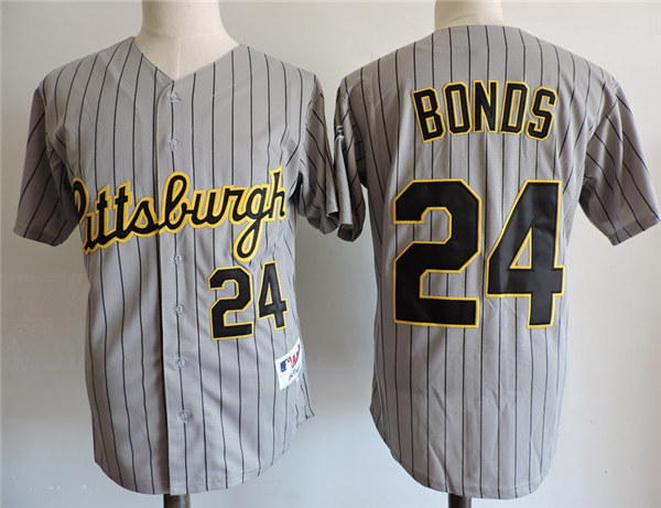 Men's Pittsburgh Pirates #24 Barry Bonds Grey Pinstripe Cooperstown Throwback Jersey