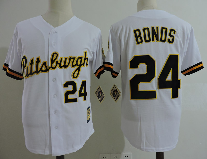 Men's Pittsburgh Pirates #24 Barry Bonds White Cooperstown Throwback Jersey