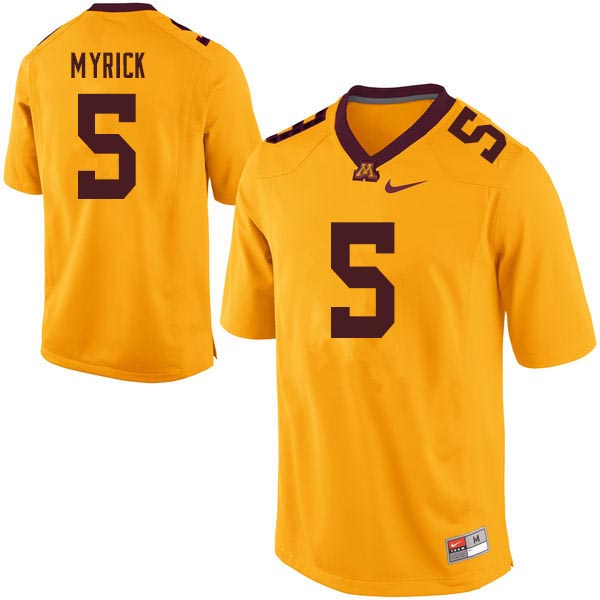 Men's Minnesota Golden Gophers #5 Jalen Myrick Nike Gold College Football Jersey