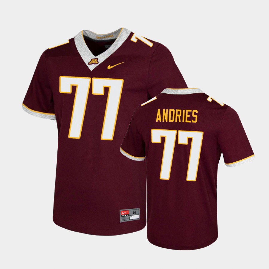 Men's Minnesota Golden Gophers #77 Blaise Andries 2020 Maroon White Nike Untouchable Game Football Jersey