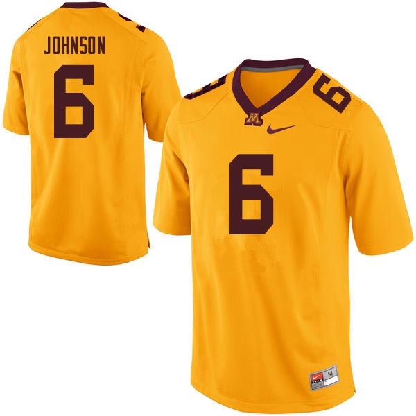 Men's Minnesota Golden Gophers #6 Tyler Johnson Nike Gold College Football Jersey
