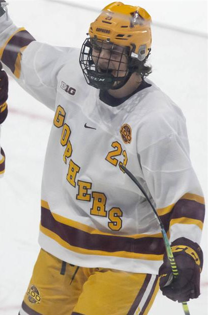 Men's Minnesota Golden Gophers #23 Ryan Johnson Nike 100th Season White Gold Retro College Hockey Jersey