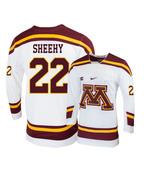 Men's Minnesota Golden Gophers #22 Tyler Sheehy Nike White College Hockey Jersey