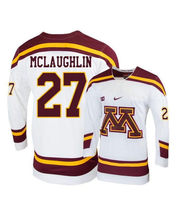 Men's Minnesota Golden Gophers #27 Blake McLaughlin Nike White College Hockey Jersey