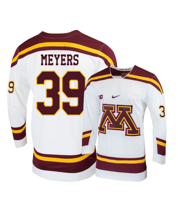 Men's Minnesota Golden Gophers #39 Ben Meyers Nike White College Hockey Jersey