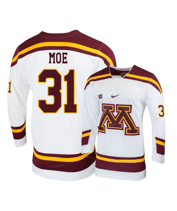 Men's Minnesota Golden Gophers #31 Jared Moe Nike White College Hockey Jersey