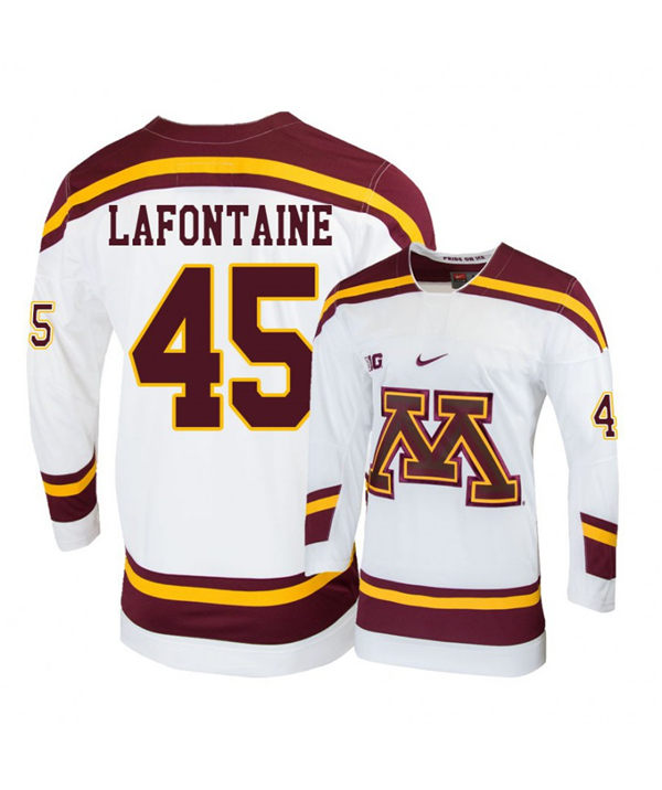 Men's Minnesota Golden Gophers #45 Jack LaFontaine Nike White College Hockey Jersey