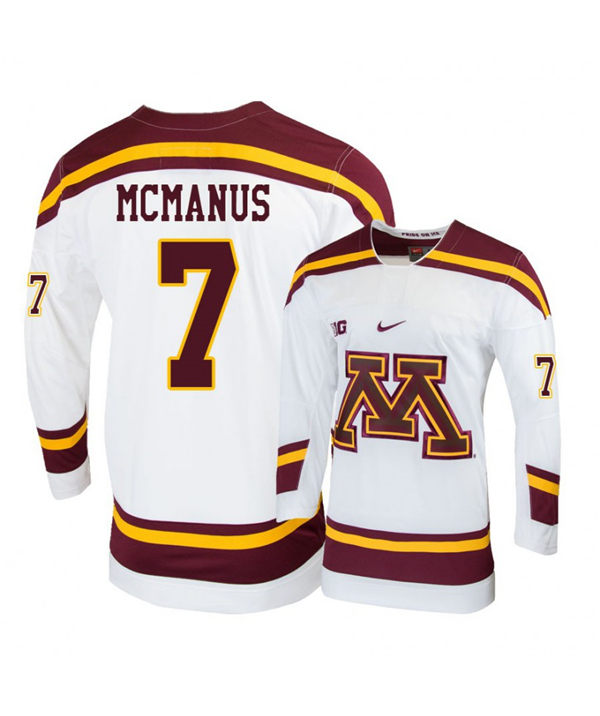 Men's Minnesota Golden Gophers #7 Brannon McManus Nike White College Hockey Jersey