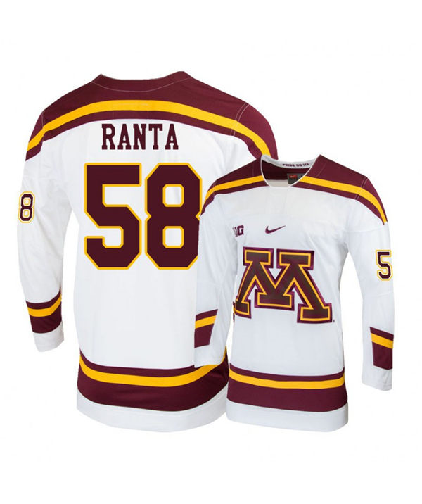 Men's Minnesota Golden Gophers #58 Sampo Ranta Nike White College Hockey Jersey