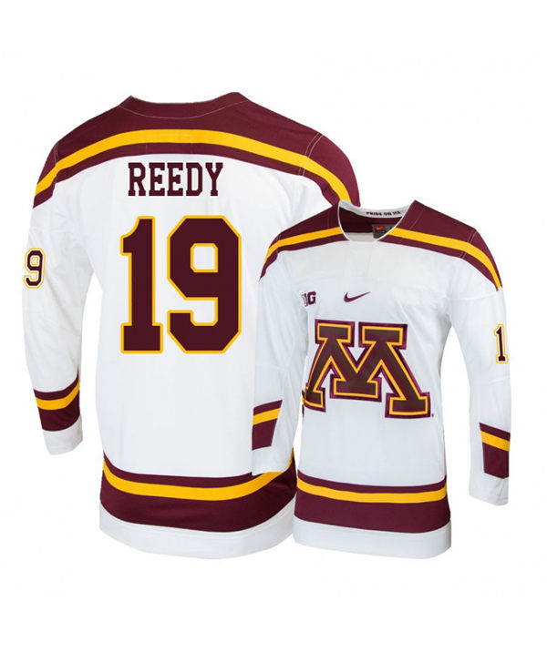 Men's Minnesota Golden Gophers # 19 Scott Reedy Nike White College Hockey Jersey