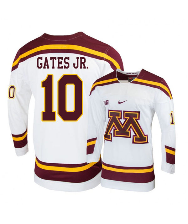 Men's Minnesota Golden Gophers #10 Brent Gates Jr. Nike White College Hockey Jersey