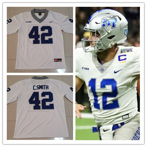 Men's Middle Tennessee State Blue Raiders Custom Nike White Grey Neck College Football Jersey