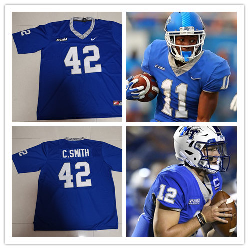 Men's Middle Tennessee State Blue Raiders Custom Nike Blue Grey Neck College Football Jersey