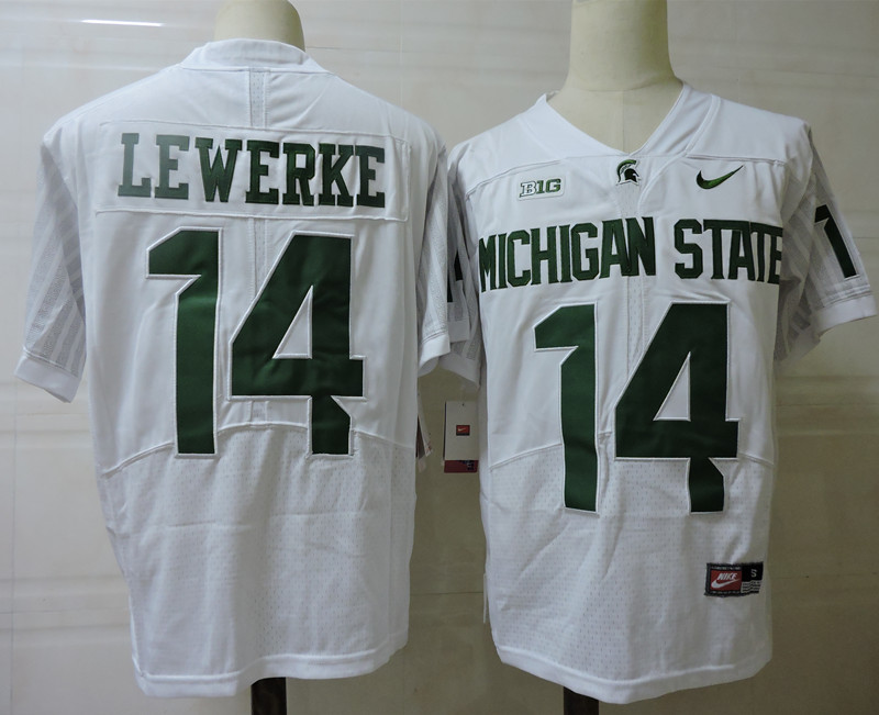Men's Michigan State Spartans #14 Brian Lewerke Nike White College Game Football Jersey